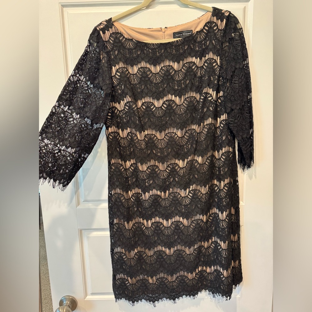 Jessica Howard Black Lace Long Sleeve Dress